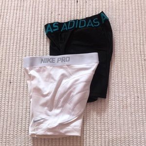 Sliding Shorts Duo: Nike White & Adidas Black